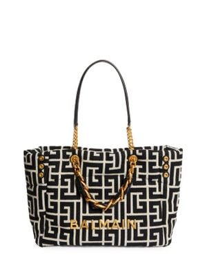 Balmain 1945 Soft Monogram Jacquard Tote - Black