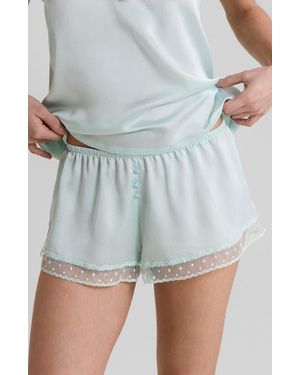 Etam Plume Lace Trim Satin Shorts - Gray