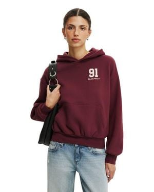 Cotton On Graphic Boxy Fleece Hoodie - Red
