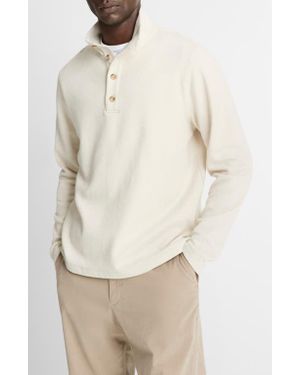 Vince Long Sleeve Stand Collar Cotton Henley - Natural