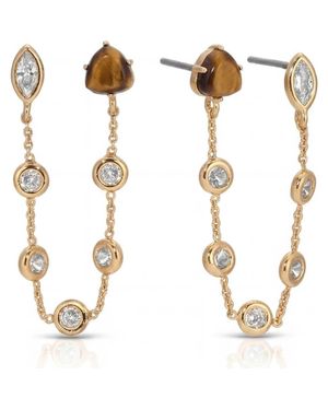 Ettika Tiger's Eye & Cubic Zirconia Double Piercing Stud Earrings - Metallic