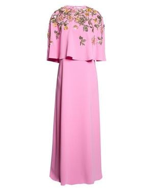 Oscar de la Renta Beaded Mixed Botanical Embroidered Stretch Silk Georgette Dress - Pink