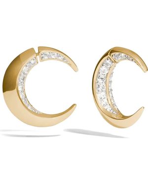 Awe Inspired Crescent Moon Bypass Hoop Earrings - Metallic