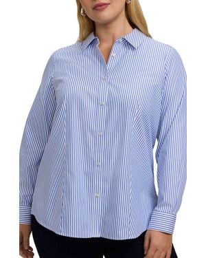 Foxcroft Dianna Stripe Cotton Button-Up Shirt - Blue