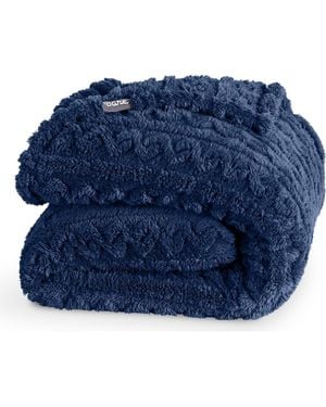 Bare Home Cable Faux Shearling Blanket - Blue