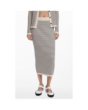 Desigual Stripe Rib Midi Sweater Skirt - Natural