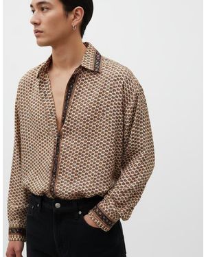 Monzlapur Embossed Botanical Long Sleeve Crepe Shirt - Brown