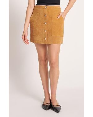 Matty M Button Front Suede Skirt - Orange