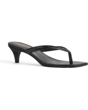 Reformation Amelia Croc Embossed Leather Heeled Thong Sandal - Black