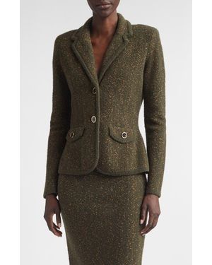 St. John Cotton & Wool Blend Tweed Sweater Jacket - Green