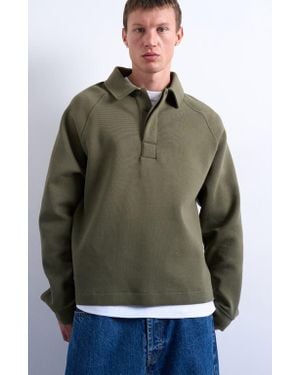 TOPMAN Raglan Sleeve Boxy Cotton Blend Polo Sweatshirt - Green