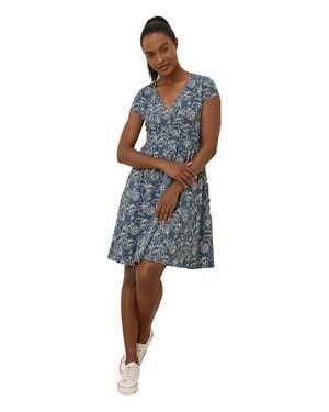 Pact Organic Cotton Fit & Flare Crossover Dress - Blue