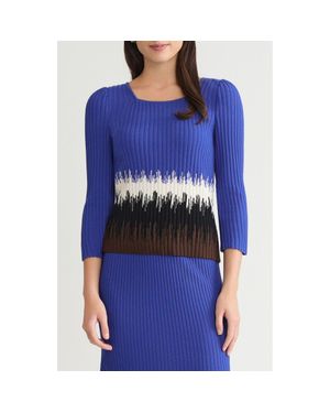 Ming Wang Ribbed Ombré Knit Top - Blue