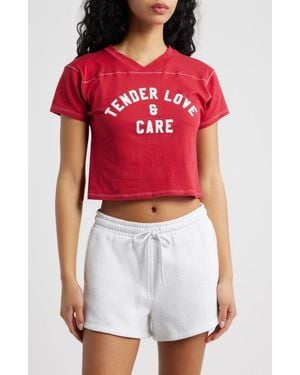 Bella Venice Tlc Graphic Cotton Crop T-Shirt - Red