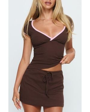 Princess Polly Baseline Surplice V-Neck Cap Sleeve Top - Brown