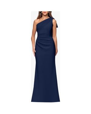 Xscape Evenings Sash Detail One-Shoulder Scuba Crepe Sheath Gown - Blue