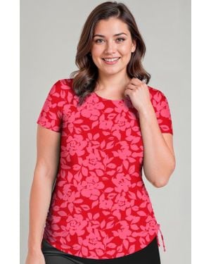 Calypsa Plus Size Short Sleeve Adele Swim Top - Red