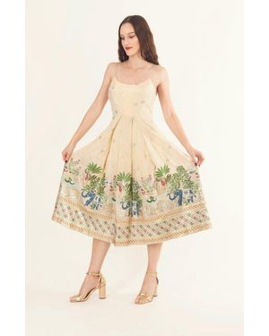 Ras Blanche Box Pleated Midi Dress - Natural