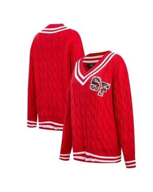 Pro Standard San Francisco 49Ers Prep V-Neck Pullover Sweater - Red