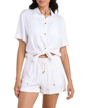 La Blanca Delphine Coast Knotted Cover-Up Shirt - White