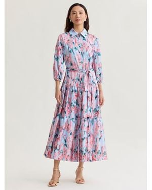 Misook Printed Floral Crepe De Chine Tiered Maxi Dress - Multicolor
