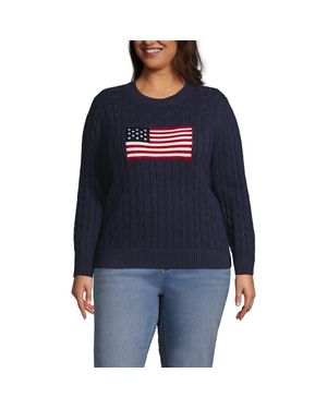 Lands' End American Flag Drifter Cable Sweater - Blue