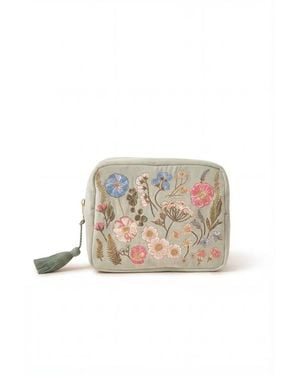 Elizabeth Scarlett Pressed Flowers Velvet Wash Bag - White