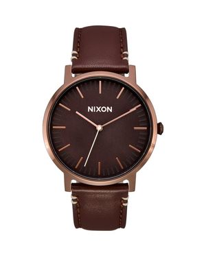 Nixon Porter Round Leather Strap Watch, 40Mm - Brown