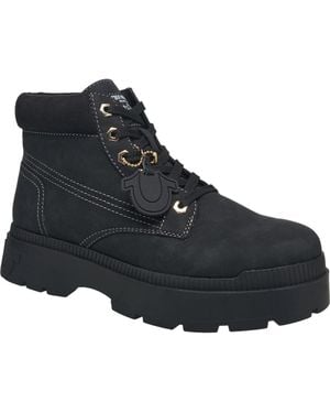 TRUE RELIGION Brent Faux Suede Work Boot - Black
