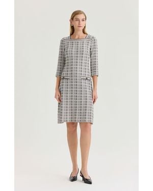 Ming Wang A-Line Contrast Stitch Tweed Knit Dress - Gray