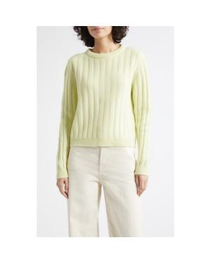 Johnstons of Elgin Lecht Cashmere Rib Crewneck Sweater - Yellow