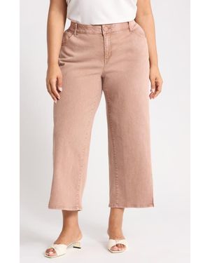Wit & Wisdom Sam Side Slit High Waist Wide Leg Jeans - Natural