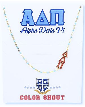 Color Shout Alpha Delta Pi Greek Letter Side Set Necklace - Blue