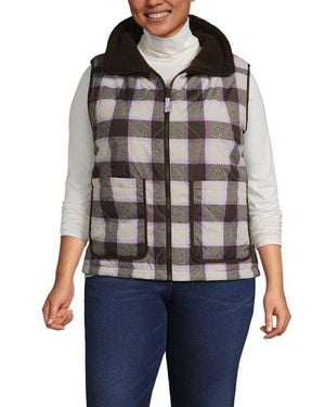 Lands' End Plus Size High Pile Fleece Reversible Mixed Media Vest - Gray