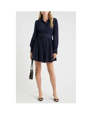 Chelsea28 Floral Lace Inset Belted Mini Shirtdress - Blue