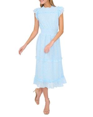 Cece Floral Flutter Sleeve Midi Dress - Blue