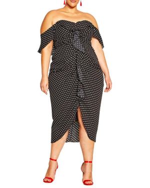 City Chic Gina Spot Off The Shoulder Midi Dress - Black
