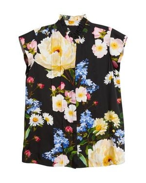 Tahari The Chloe Moon Flower Silk Blend Button-Up Shirt - Black