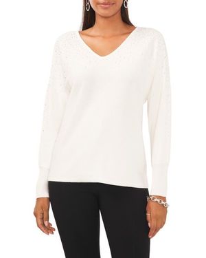 Chaus Bling V-Neck Sweater - White