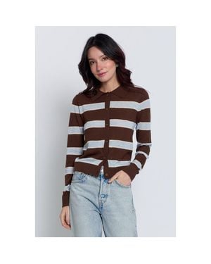 Central Park West Quinn Striped Sheer Button Up - Brown