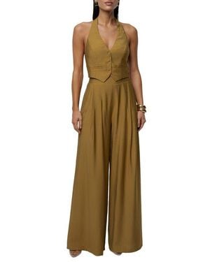 JLUXLABEL Tropical Daze Halter Top & Wide Leg Pant Set - Natural