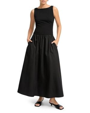 MARCELLA Gillian Mixed Media Ponte & Cotton A-Line Dress - Black