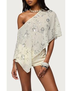 Edikted Triana Sequin Beaded Poncho - Natural