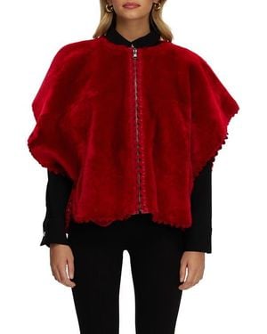 Gorski Reversible Collarless Genuine Shearling Jacket - Red