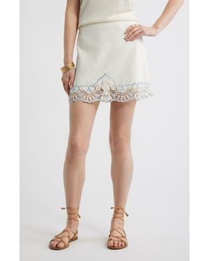 Treasure & Bond Cutwork Linen Blend Miniskirt - Natural