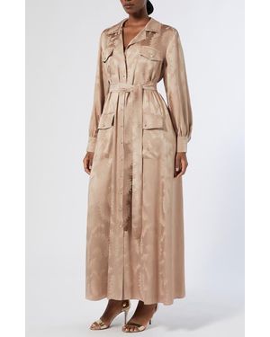 Marina Rinaldi Ottimo Fan Jacquard Long Sleeve Shirtdress - Natural