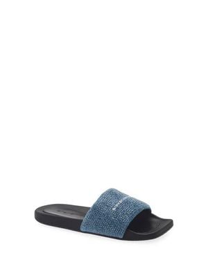 Alexander Wang Crystal Embellished Denim Slide Sandal - Blue