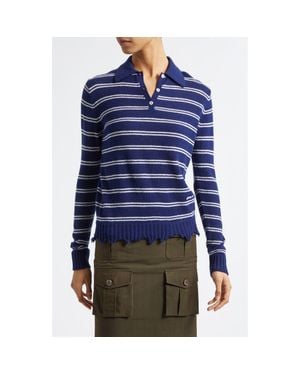 ShuShu/Tong Deconstructed Stripe Wool Polo Sweater - Blue
