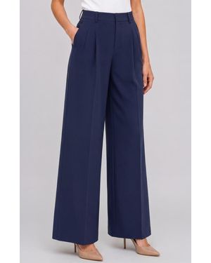 Liverpool Jeans Company High Waist Pleated Wide Leg Ankle Pants - Blue