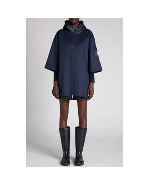Moncler Wool Blend Felt Hooded Cape - Blue